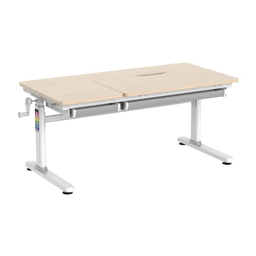 HOKO® Ergo-Study-Table COMPAKT Plus. Kinderschreibtisch, Platte Holzoptik. Manuell höhenverstellbar mit Verstellbarer Tischplatte