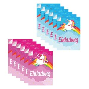 EinhornLiebe® Einhorn Einladungskarten 12 Stück mit Umschlägen & Aufkleber Kinder Geburtstag-Einladungen Karten Feier Party Mädchen Einschulung