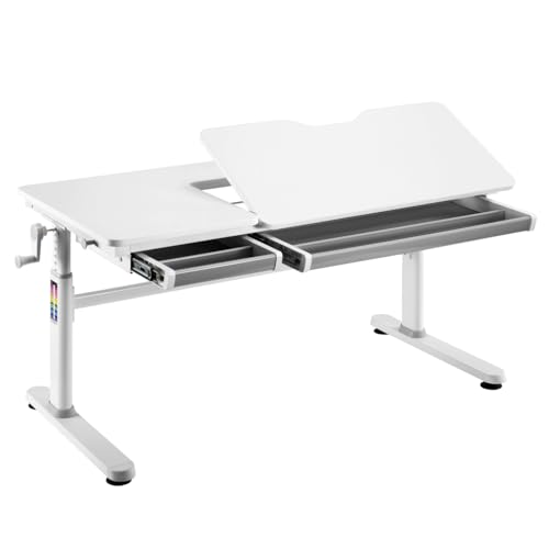 HOKO® Ergo-Study-Table COMPAKT Plus. Kinderschreibtisch Weiß, manuell höhenverstellbar mit Verstellbarer Tischplatte Größe von 120 x 60 cm