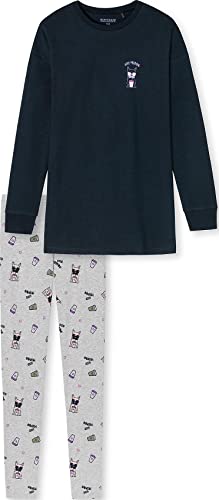 Schiesser Mädchen Schlafanzug lang – Einhorn, Sterne, Dots, Waldmotive und Hexen – Organic Cotton Pyjamaset, Indigo, 152