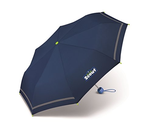 Scout Kinder Regenschirm Taschenschirm Schultaschenschirm mit Reflektorstreifen extra leicht (Blau)