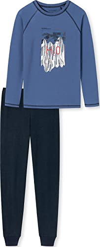 Schiesser Jungen Langer Schlafanzug-Organic Cotton Pyjamaset, Blau (Blau II), 152