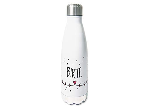 Trinkflasche personalisiert 0,5 l, persönliche Flasche Edelstahl, Thermosflasche mit Namen, zarte Herzchen, Kinder / Erwachsene