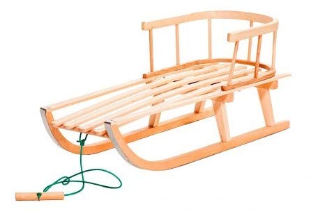 BAS Holzschlitten mit Rückenlehne und Zugseil Schlitten aus Holz Kinderschlitten Rodelschlitten