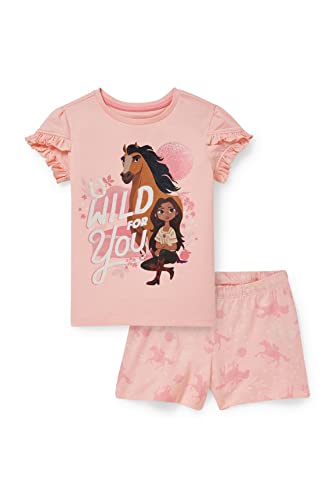 C&A Kinder Mädchen Pyjamas Pyjama Set|2er Pack Relaxed Fit Bedruckt|Motivprint Spirit - wild und frei rosa 122