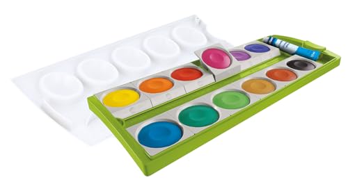 Pelikan Farbkasten K12, Deckfarbkasten mit 12 Farben, Farbe: Grün, inkl. Deckweiß, Schul-Standard, 701310