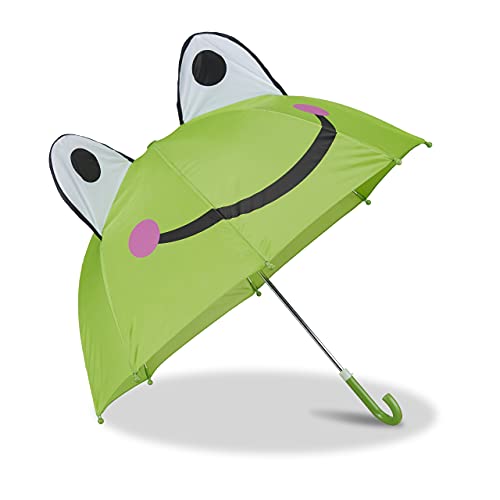 Relaxdays Kinderregenschirm mit 3D Frosch, Regenschirm für Mädchen und Jungen, kleiner...