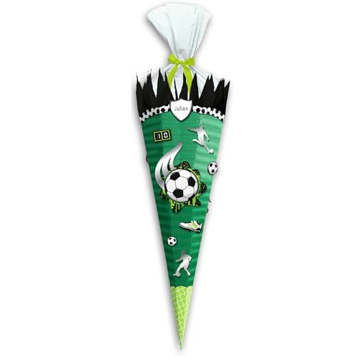 Ursus 9870020 - Schultüten-Bastelset Easy Line Fußballspiel, Grün, 6-eckig, vorgestanzte 3D-Colorwellpappe, 68 cm, Durchmesser ca. 20 cm, zum Basteln einer individuellen Zuckertüte