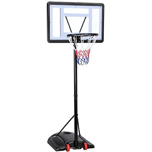 Yaheetech Basketballkorb mit Rollen Basketballständer Basketballanlage Standfuß mit Wasser oder Sand Höheverstellbar 219 bis 279 cm, Schwarz, Nylon