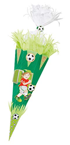 folia 92204/22222 Schultüten Bastelset Fußballer, inklusive Schultütenrohling aus 3D Wellpappe ca. 68 cm, Motivbögen und Bastelzubehör, grün