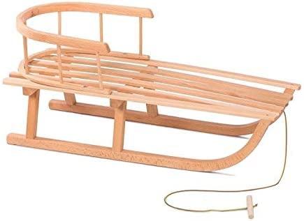 BAS Holzschlitten aus Buchenholz mit Rückenlehne und Zugseil für Kinder inkl. Rückenlehne und Zugseil, Schlitten Rodelschlitten