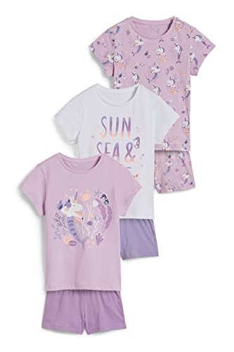 C&A Kinder Mädchen Pyjamas Pyjama 6er Pack|Multipack Regular Fit Bedruckt|Motivprint|Unifarben Hellviolett 122