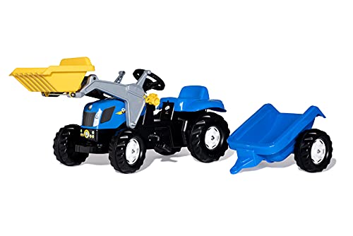 Rolly Toys 023929 - rollyKid New Holland T 7040 Trettraktor mit Anhänger (für Kinder von 2,5 bis 5 Jahren, Heckkupplung), 161 x 47 x 55 cm