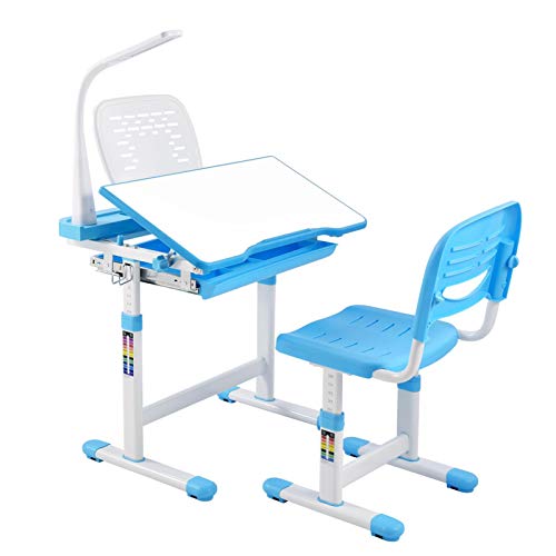 CosHall Kinderschreibtisch-Stuhlset Höhenverstellbar, Multifunktionaler Schülerschreibtisch mit...
