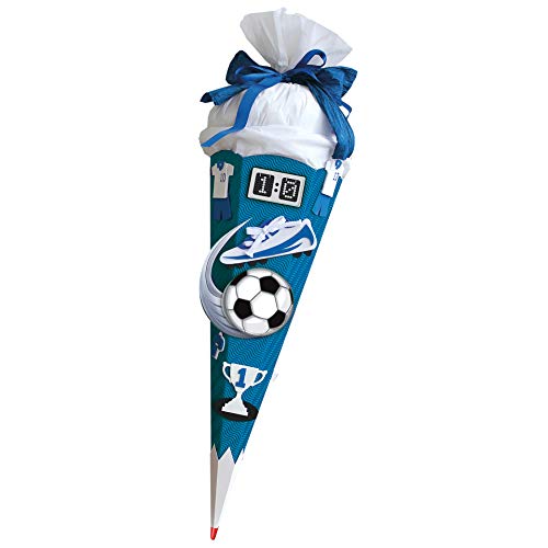 ROTH Schultüten-Bastelset Soccer blau 68cm 6-eckig Rot(h)-Spitze Kreppverschluss