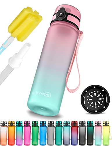 My Vesperbox – Minny - Kinder Trinkflasche auslaufsicher – mit Strohhalm oder Sieb - 350ml, 500ml, 750ml – leichte Tritan Wasserflasche - BPA frei - für Kindergarten, Schule (Rosa-Türkis 500ml)