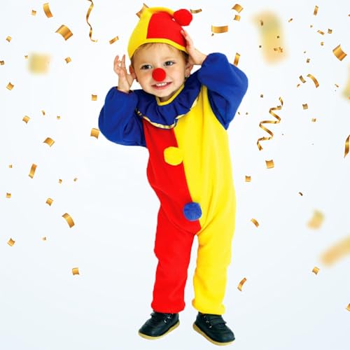 Aniepaa Clown Kostüm Kinder, Karneval Kostüm, Cosplay Costume Enthalten Clown Jumpsuit, Faschingskostüme Kinder mit Kapuze Karneval Fasching Kostüm (S)