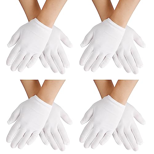 Yolev 4 Paar Weiße Kinder Handschuhe Mädchen und Jungen Weiße Baumwollhandschuhe Cosplay Kostüm Kleiderhandschuhe Handgelenklänge Formelle Party Hochzeits Handschuhe
