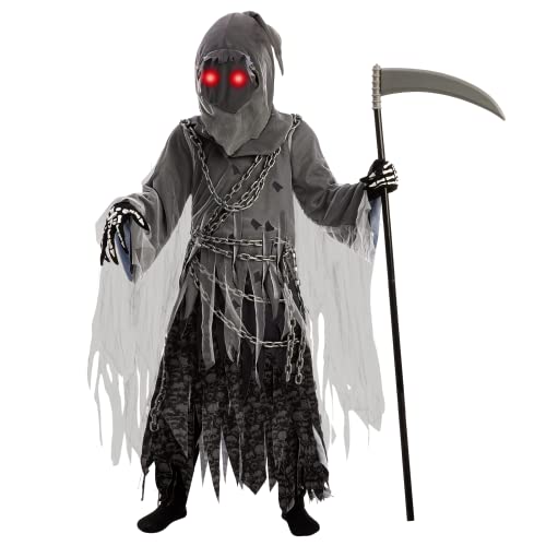 Spooktacular Creations Soul Taker Kind Sensenmann Kostüm mit leuchtenden Augen für Halloween Trick-or-Treating
