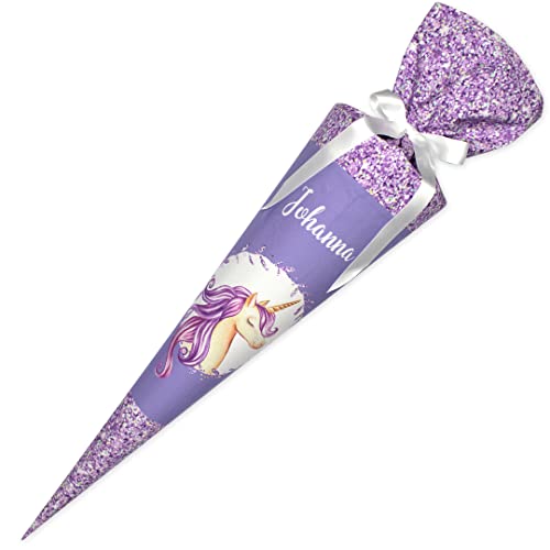 Dein Lieblingsteil Schultüte für Mädchen Unicorn Zuckertüte aus Stoff (Glitzer Einhorn) 70/85 cm