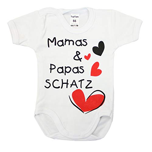 TupTam Unisex Baby Kurzarm Body Spruch Mamas & Papas Schatz, Farbe: Weiß - Mamas Papas Schatz,...