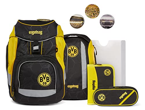 ergobag pack Set ergonomischer Schulrucksack, Set 6-teilig, Borussia Dortmund - Schwarz, Einheitsgröße