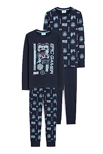 C&A Kinder Jungen Pyjamas Pyjama 4er Pack|Multipack Relaxed Fit Unifarben|Motivprint|Bedruckt dunkelblau 152