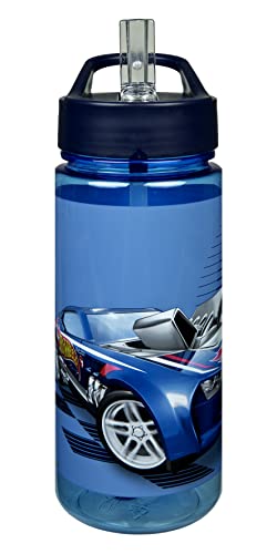 Scooli Trinkflasche Hot Wheels - Trinkflasche für Kinder mit Motiv - Wasserflasche aus Kunststoff BPA frei - ca. 500ml Fassungsvermögen - integrierter Strohhalm - ideal für Kindergarten und Schule