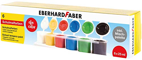 Eberhard Faber 575506 - EFA Color Schulmalfarben-Set mit 6 lichtechten Farben in Näpfchen zu je 25 ml, inklusive einer Mischpalette, verdünn- und vermischbar, geeignet für viele Maltechniken