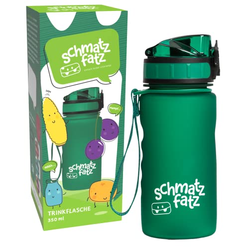schmatzfatz Trinkflasche Kinder Auslaufsicher - 350ml, Grün - Trinkflasche Kohlensäure geeignet, Wasserflasche BPA frei mit 1-Klick Verschluss