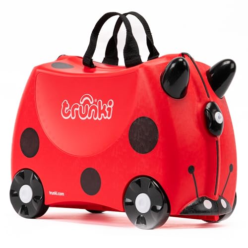 Trunki Handgepäck und Kinderkoffer zum Draufsitzen | Kinder Risen Geschenk für Mädchen und Jungen | Trolley Harley Marienkäfer (Rot)