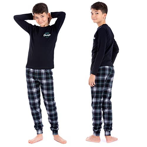 LOREZA ® Jungen Schlafanzug Hausanzug Langarm 100% Baumwolle Interlock kariert (164-170 (14-15 Jahre), Modell 1)