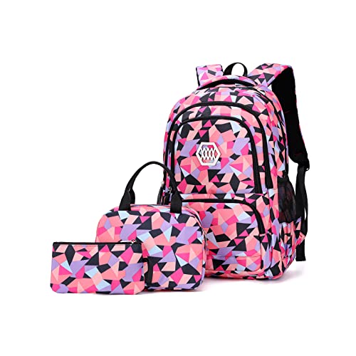 Schulrucksack Jungen Mädchen Rucksack Teenager: Schultaschen Sets mit Lunchpaket Federmäppchen Schultasche für Grundschule Sekundarstufe Kinder (Schwarz, L)
