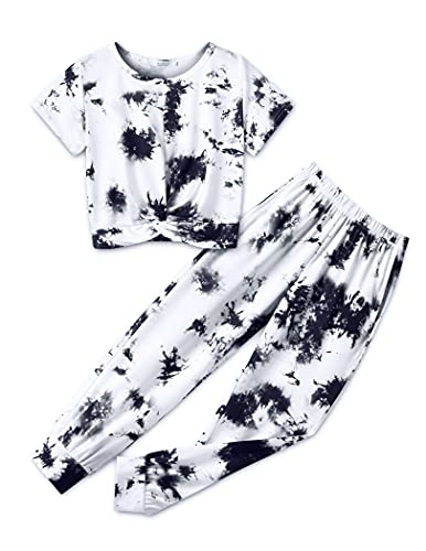 Arshiner Mädchen Schlafanzüge Batik Kinder Sommer Pyjama-Set Leicht Kurzarm Tie-dye Schlafanzug für Mädchen 10-11 Jahre