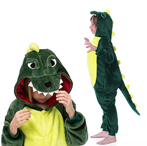 Fairycos Dinosaurier Kostüm Kinder Dino Tier Schlafanzug Jungen Mädchen Halloween Karneval Kostüme 116-122