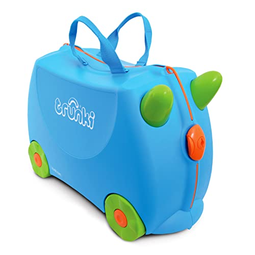 Trunki Handgepäck Und Kinderkoffer zum Draufsitzen | Kinder Risen Geschenk für Mädchen Und Jungen | Trolley Terrance (Blau)