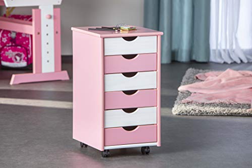 Kommode mit 6 Schubladen aus weiß und rosa lackiertem MDF