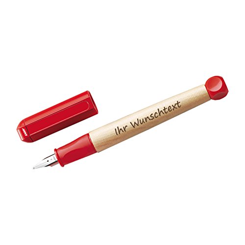 LAMY abc Füllhalter 10 – Füller aus Ahornholz in der Farbe Rot mit Stahlfeder – Federstärke A, inkl. Laser-Gravur, 1 Stück (1er Pack)