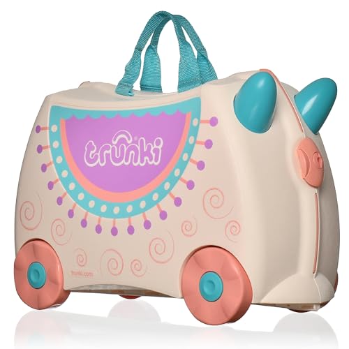 Trunki Handgepäck Und Kinderkoffer zum Draufsitzen | Kinder Risen Geschenk für Mädchen Und Jungen | Trolley Lola das Lama (Creme)