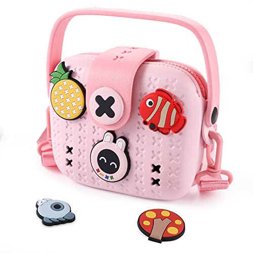 Allinside Kinder-Umhängetasche mit Cartoon-Gummischnalle, Rosa Prinzessinnen-Stil Handtasche zum Aufbewahren von Spielzeug, Kosmetik, Snacks, Schreibwaren für kleine Mädchen ab 3 Jahren