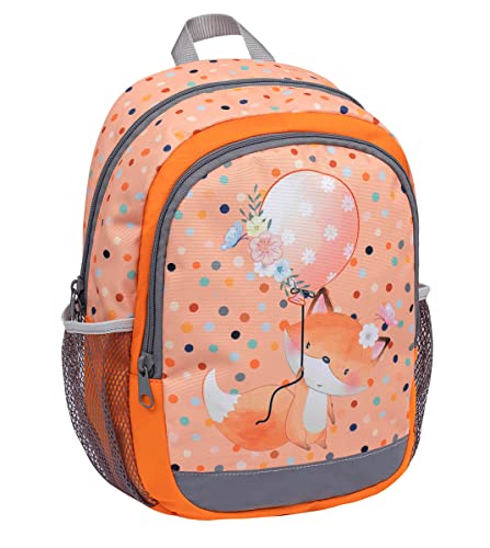 Belmil Kindergartenrucksack mit Brustgurt und Namensschild für 3-6 Jährige/Mädchen / 12 L/Krippenrucksack Kindergartentasche Kindertasche/Fuchs/Orange (305-4/A Cute Foxy)