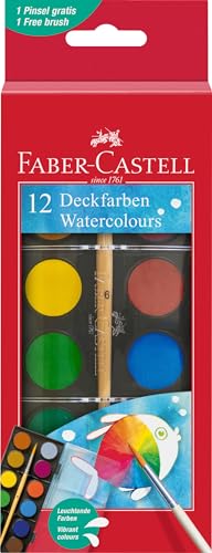 Faber-Castell 125017 - Wasserfarbkasten 12 Farben, inkl. Pinsel, Malkasten für Schule und Freizeit
