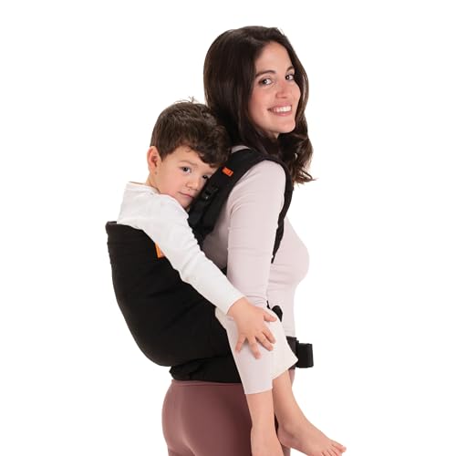 Beco Toddler Babytrage mit extra breitem Sitz - Kindertragerucksack aus 100% Baumwolle, 2 Tragepositionen, Kindertrage Bauch/Kindertrage Rücken, Kindertrage Wandern, 9-27 kg (Tiefschwarz)