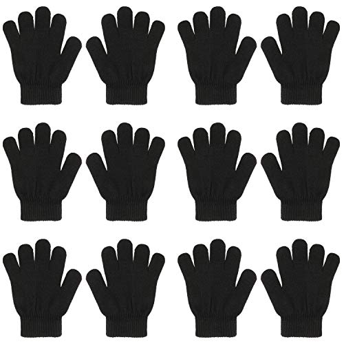 QKURT 6 Paare Magic Stretch Handschuhe, Vollfinger Winter gestrickte Magic Stretch Handschuhe Warme Handschuhe für 5~13 Jahre alte Kinder Mädchen Jungen