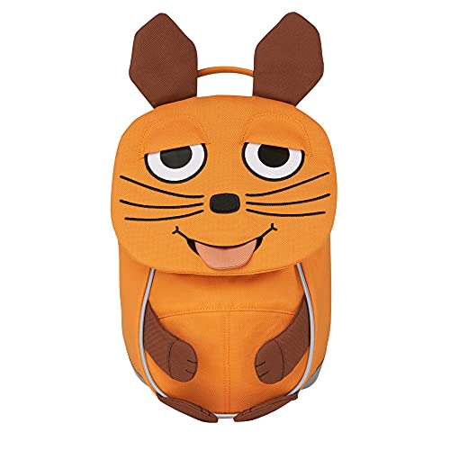 Affenzahn Kleiner Kindergartenrucksack in Form Einer Maus, in der Farbe orange, reflektierend, ergonomisch, Name auf ausziehbare Zunge, AFZ-FAS-001-041