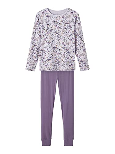 NAME IT Girl's NKFNIGHTSET Flower NOOS Schlafanzug, Purple Heather, 146/152