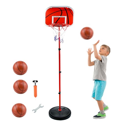 Basketballkorb und Stand Kinder, AolKee Tragbarer 50CM-150cm Mini Basketballkorb Kinder, Verstellbarer Basketballkorb Indoor Outdoor, mit 3 Ball, Netz, Pumpe