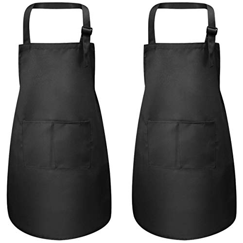 2 Stück Schwarz Kinder Schürzen mit Taschen, Verstellbare Kleinkind Kochschürze für Jungen Mädchen, Küchenschürze Malschürze, Kinder Künstler Schürzen für Basteln Malen Backen Kochen (7-13 Jahre)