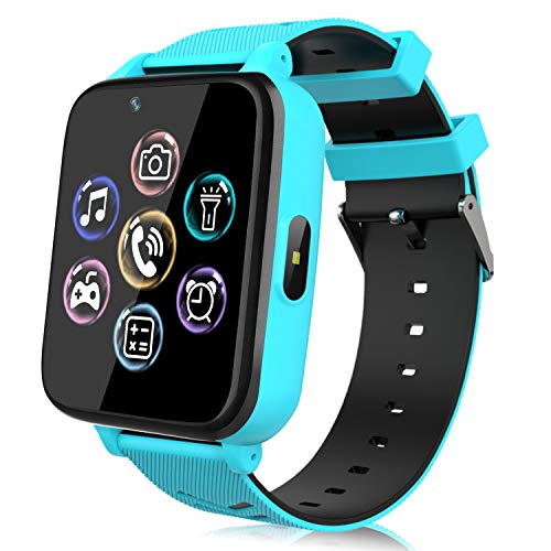 Smartwatch für Kinder, Uhr Telefon für Mädchen Jungen Touchscreen mit Musik Player, Spiel, Kamera, Taschenlampen, Wecker, Smart Watch Telefonieren Geschenk (Blau)