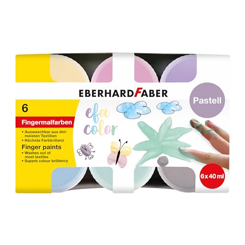Eberhard Faber 578604 - Fingerfarben-Set für Kinder mit 6 pastelligen Farben, je ca. 40 ml, gut mischbar und schnelltrocknend, zum kreativen Malen